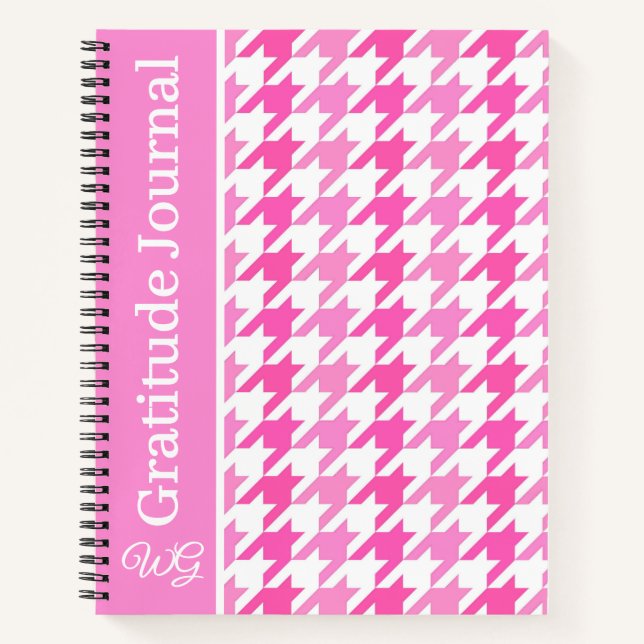 Journal de Gratitude Houndstooth rose et blanc (Devant)
