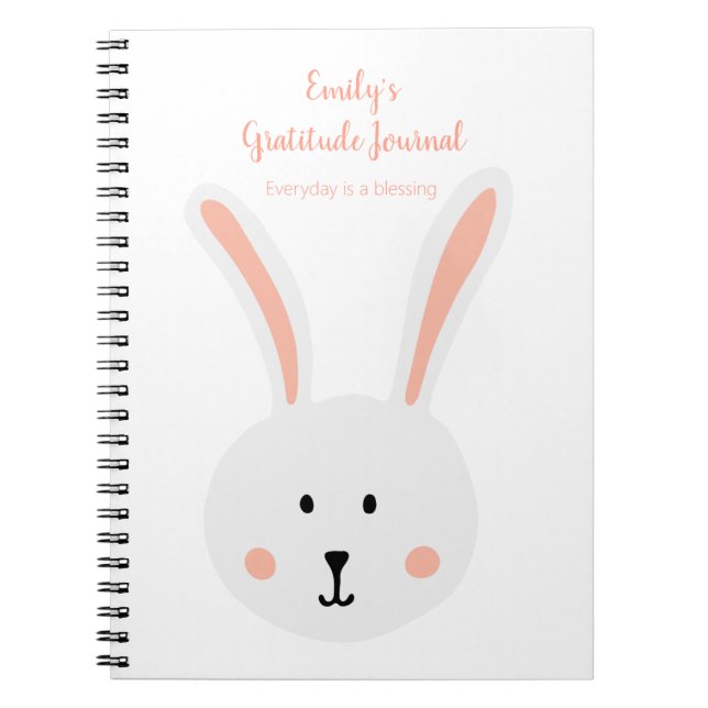 Journal de gratitude Lapin blanc mignon rose (Devant)