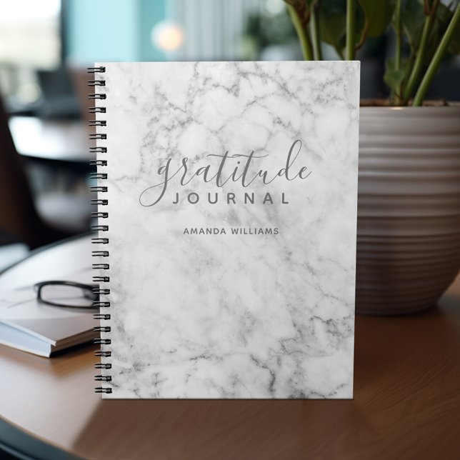 Journal de Gratitude Motif en marbre - gris et bla (Gratitude notebook - personalize with your name or other text)