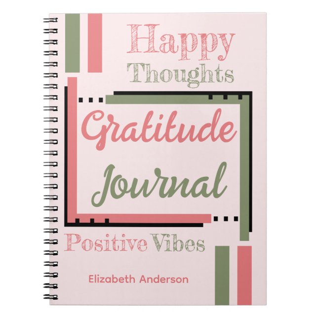 Journal de gratitude personnalisé vert rose (Devant)