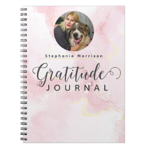 Journal de gratitude photo en marbre - Rose et bla