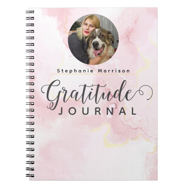 Journal de gratitude photo en marbre - Rose et bla (Devant)
