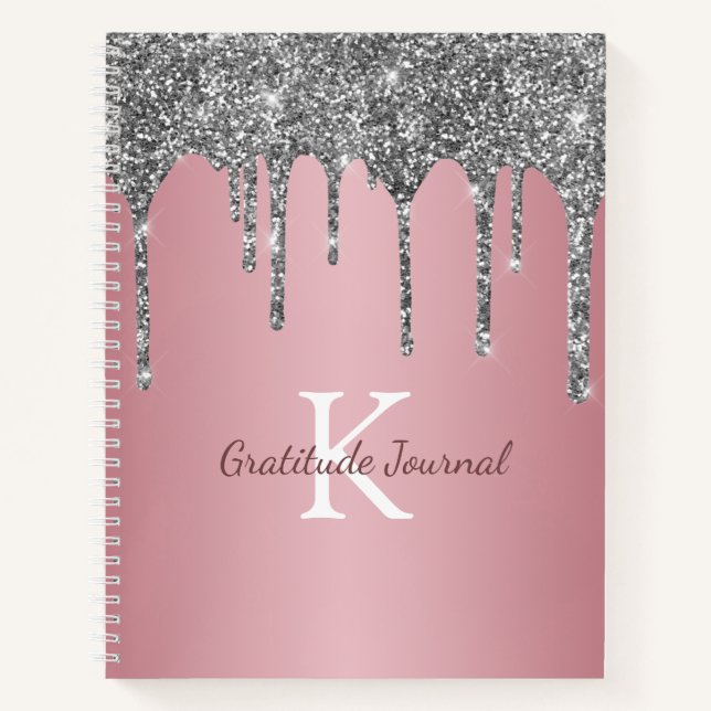 Journal de gratitude Rose Gold Silver Glitter Drip (Devant)