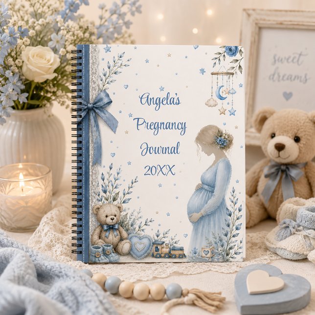 Journal de grossesse élégant Ourson fleuri bleu (Créateur téléchargé)