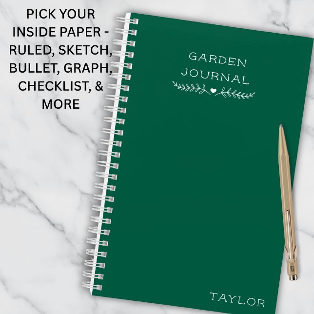 Journal de jardinage simple personnalisé nom vert (Créateur téléchargé)