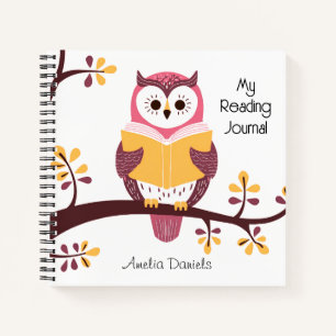 Journal de lecture personnalisé des chouettes rose