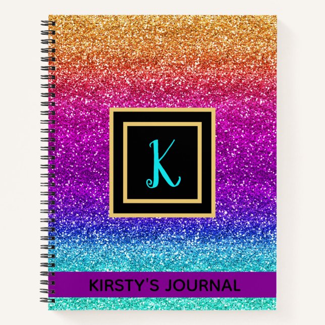 Journal de luxe à paillettes avec dégradé arc-en-c (Devant)
