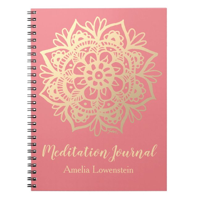 Journal de méditation Mandala or et rose (Devant)
