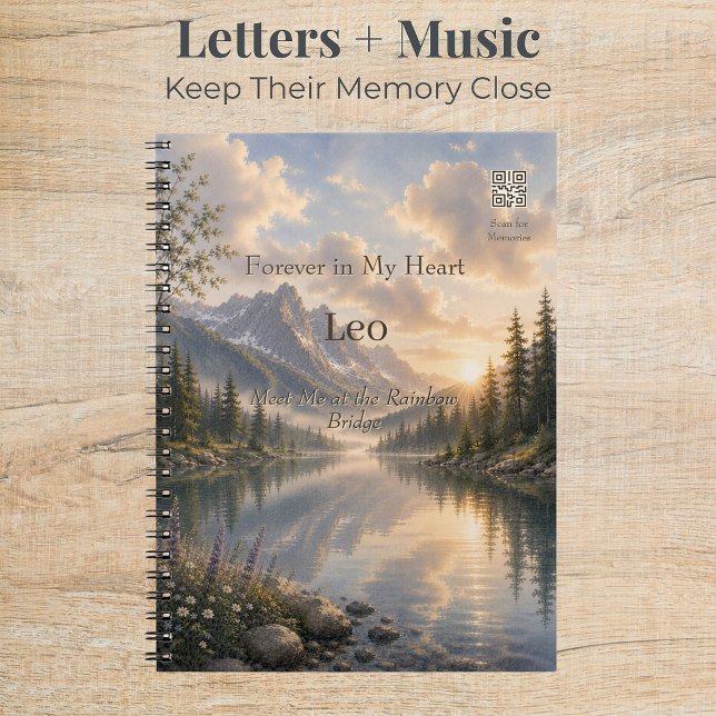 Journal de memorial pour animaux de compagnie Rain (Rainbow Bridge memorial journal with custom QR code linking to cherished pet memories and tributes.)