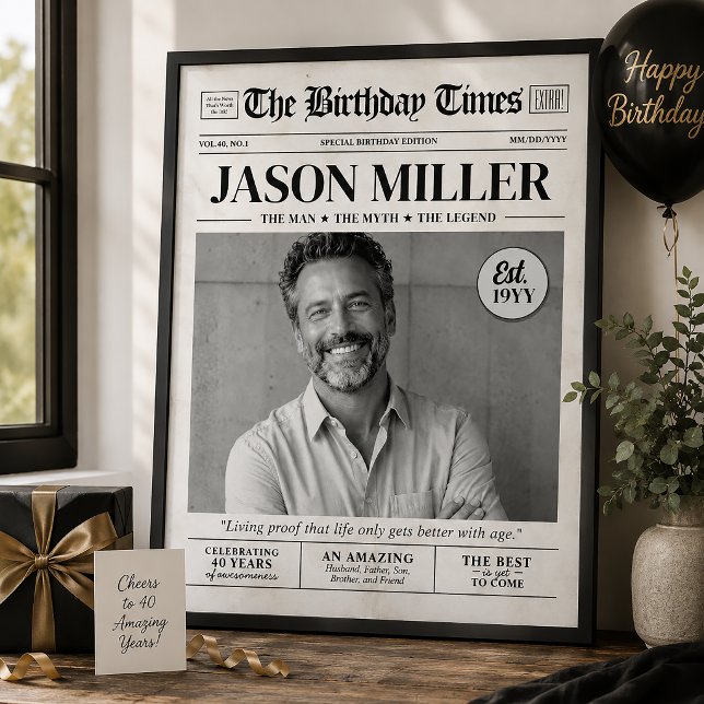 Journal de naissance personnalisé pour décoration  (Custom Birthday Newspaper Keepsake | Personalized Photo Wall Art)
