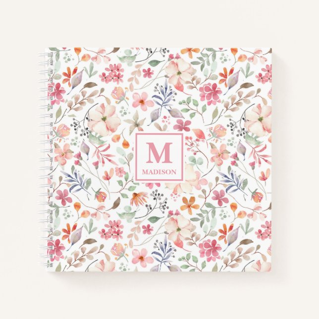 Journal de notes à monogramme Fleur sauvage (Devant)