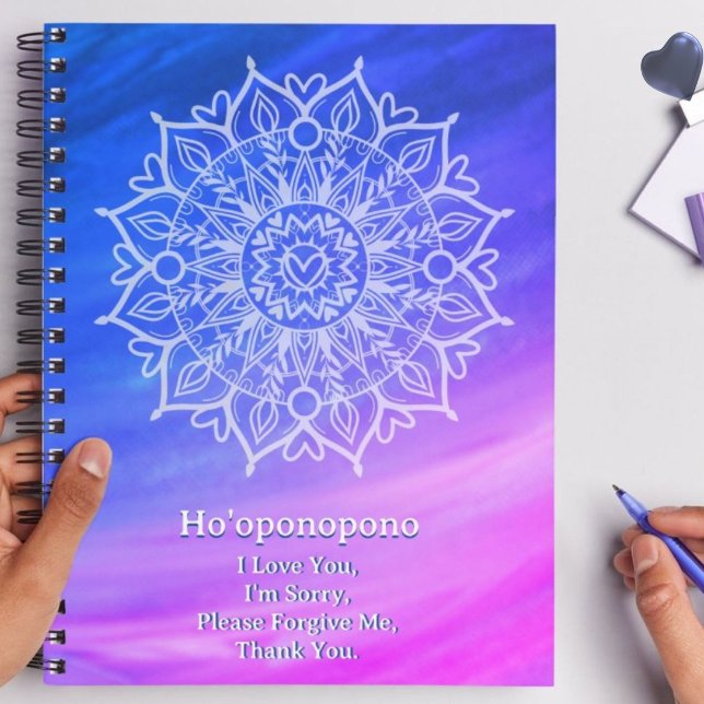 Journal de pardon Ho'oponopono | Cobalt Magenta  (Ho'oponopono forgiveness journal with cobalt blue and magenta watercolor ombré design for meditation)