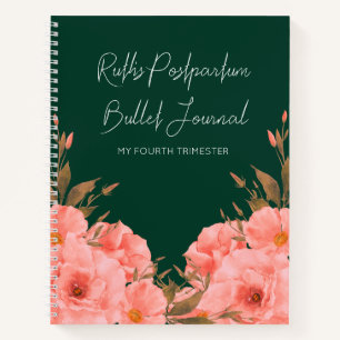 Journal de Postpartum Fleurs Vertes Personnalisé