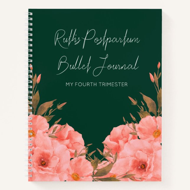 Journal de Postpartum Fleurs Vertes Personnalisé | (Devant)