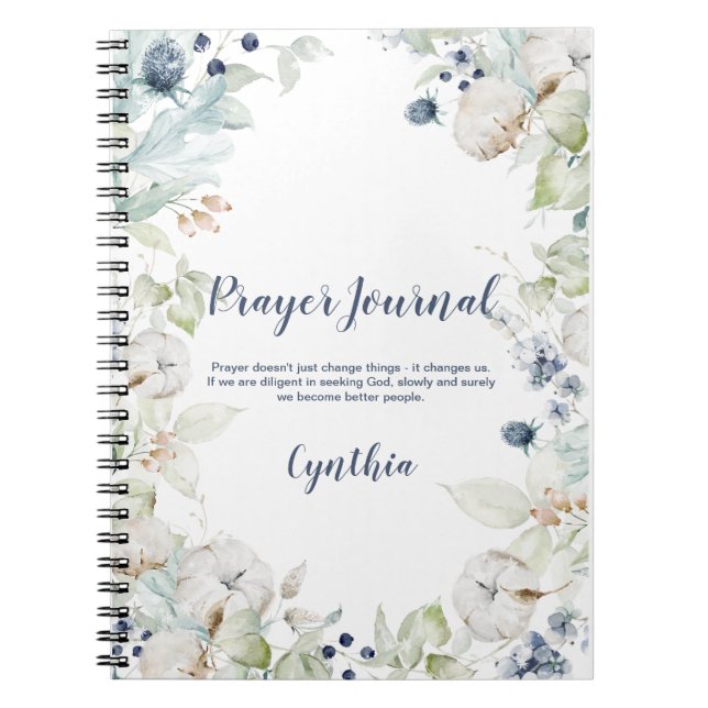Journal de prière floral bleu poussiéreux et vert  (Devant)