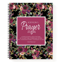 Journal de prière floral rose bordeaux noir