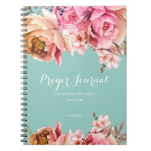 Journal de prières personnalisé Fleurs roses blanc