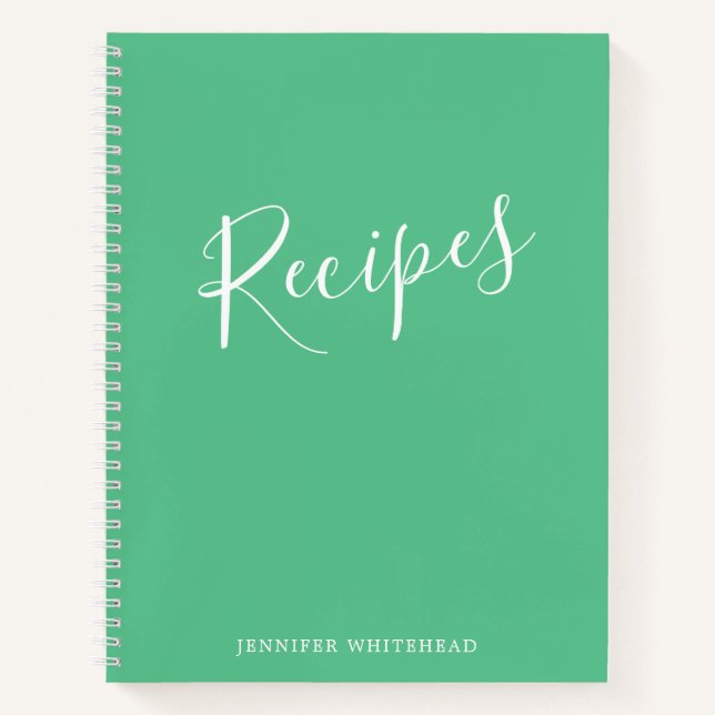 Journal de recette moderne personnalisé vert (Devant)