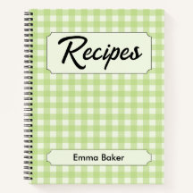 Journal de recettes personnalisé à carreaux vert s