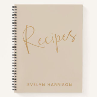 Journal de recettes personnalisé en beige et or