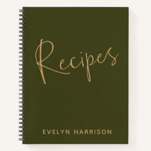 Journal de recettes personnalisé en vert olive or