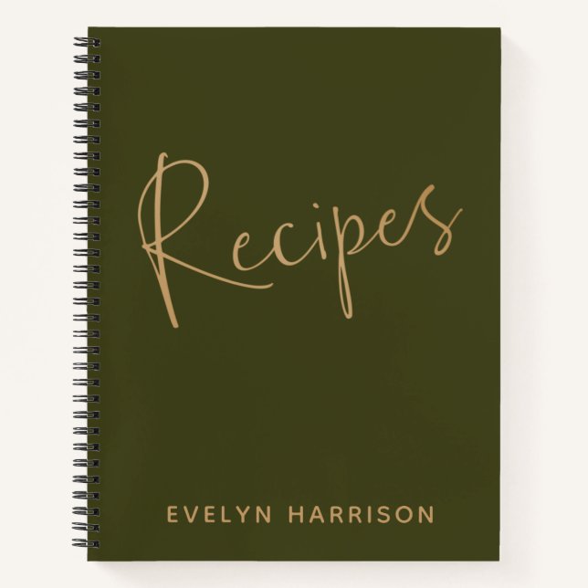 Journal de recettes personnalisé en vert olive or (Devant)
