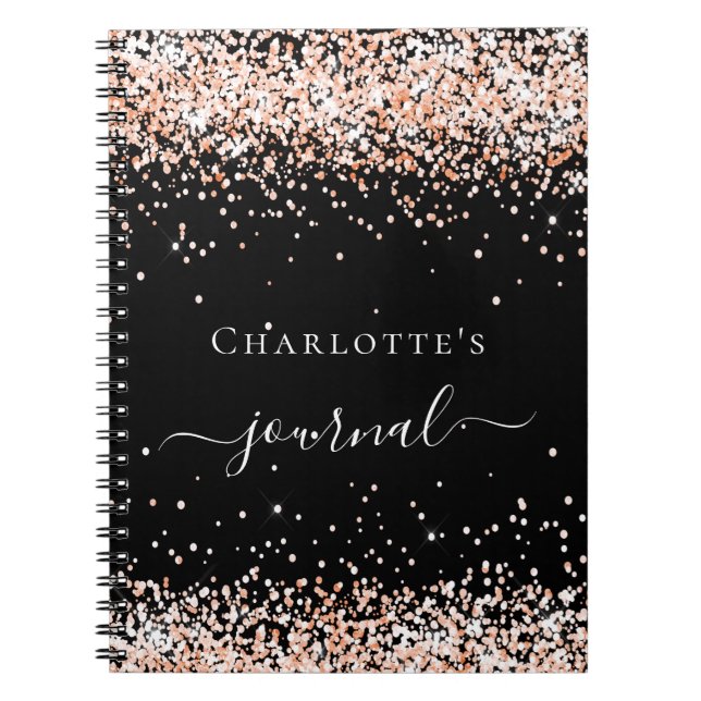 Journal de script de nom de confetti en or rose no (Devant)