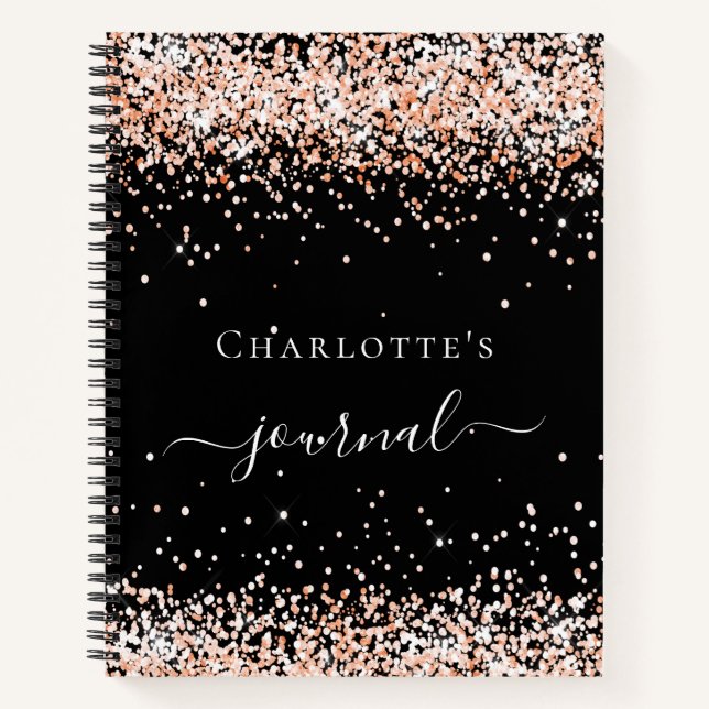 Journal de script de nom d'or rose noir (Devant)