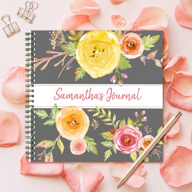 Journal de script personnalisé d'aquarelle florale (Créateur téléchargé)
