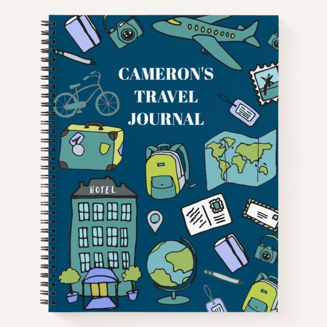 Journal de voyage personnalisé bleu et vert (Devant)