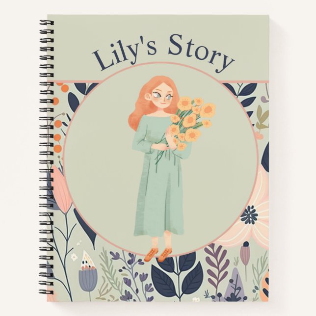 Journal d'illustration florale esthétique vert sau (Devant)