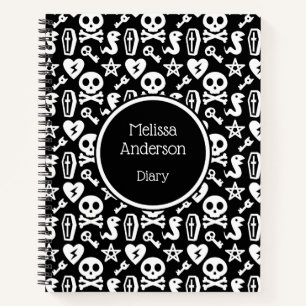 Journal du crâne et des os noirs et blancs