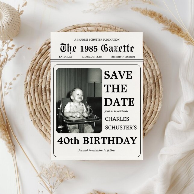 Journal Enregistrer La Date Anniversaire Modèle ph (Newspaper Save The Date Birthday Photo Template)