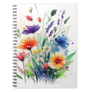 Journal Fleurs Aquarelle Orange Violet Rouge Bleu