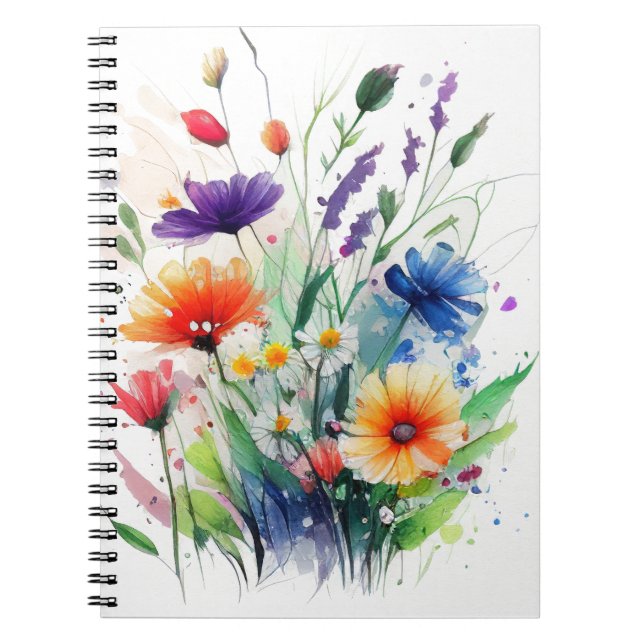 Journal Fleurs Aquarelle Orange Violet Rouge Bleu (Devant)