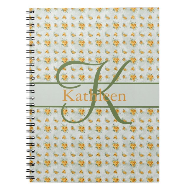 Journal floral à monogramme jaune vert avec nom in (Devant)