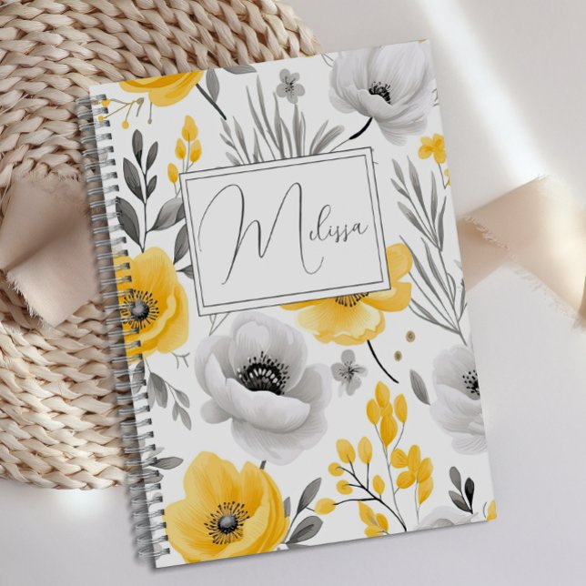 Journal floral gris jaune romantique personnalisé (Créateur téléchargé)