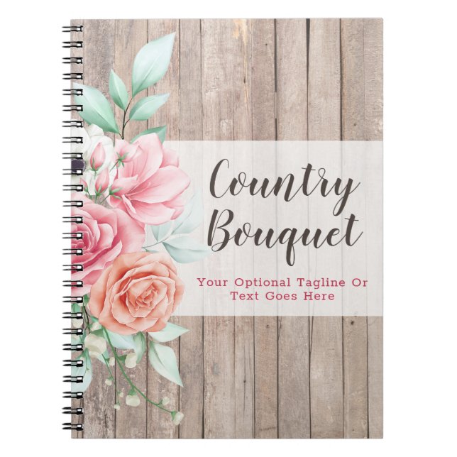 Journal Floral Rose Ferme de Campagne en Bois Rust (Devant)
