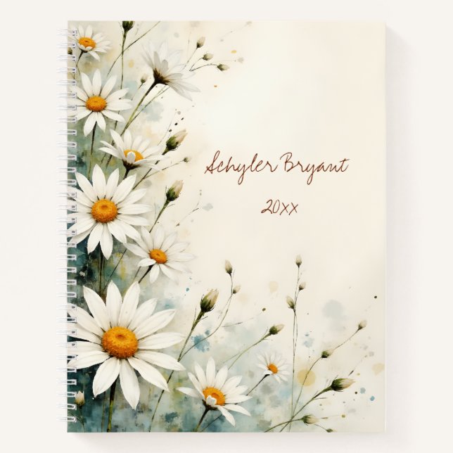 Journal floral spiralé à motif de marguerite blanc (Devant)