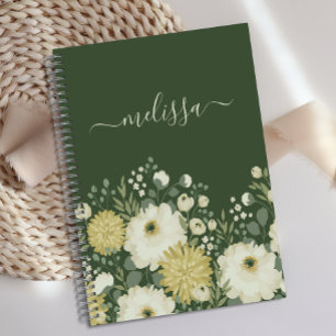 Journal floral vert crème personnalisée