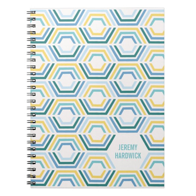 Journal Géométrique Hexagones Divisés - Turquoise (Devant)