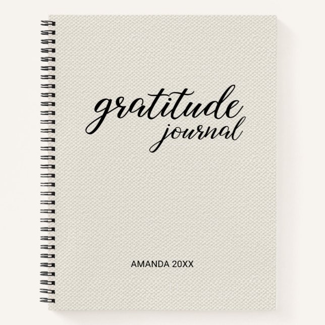 Journal Gratitude Beige Faux Canvas Nom personnali (Devant)