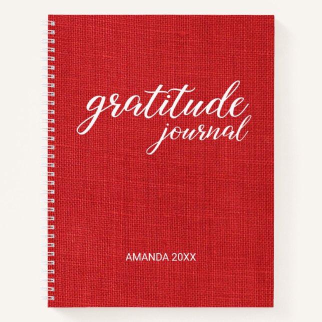 Journal Gratitude Red Linen Photo Nom personnalisé (Devant)