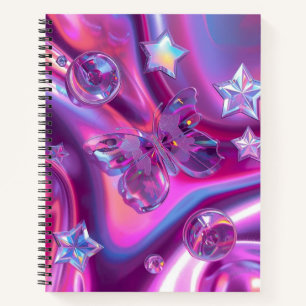 Journal holographique Y2K Chrome Étoiles & Papil