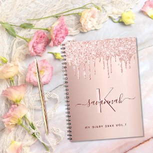 Journal intime à motif monogramme rose gold paille