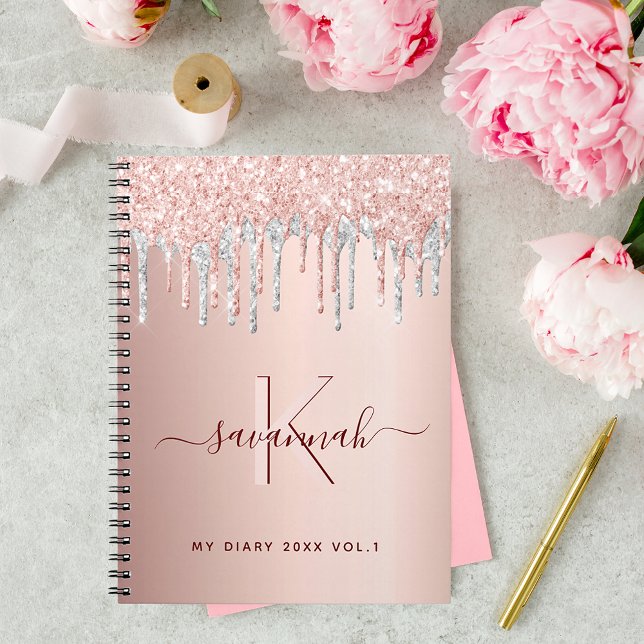 Journal intime au monogramme rose gold pailleté ro (Créateur téléchargé)