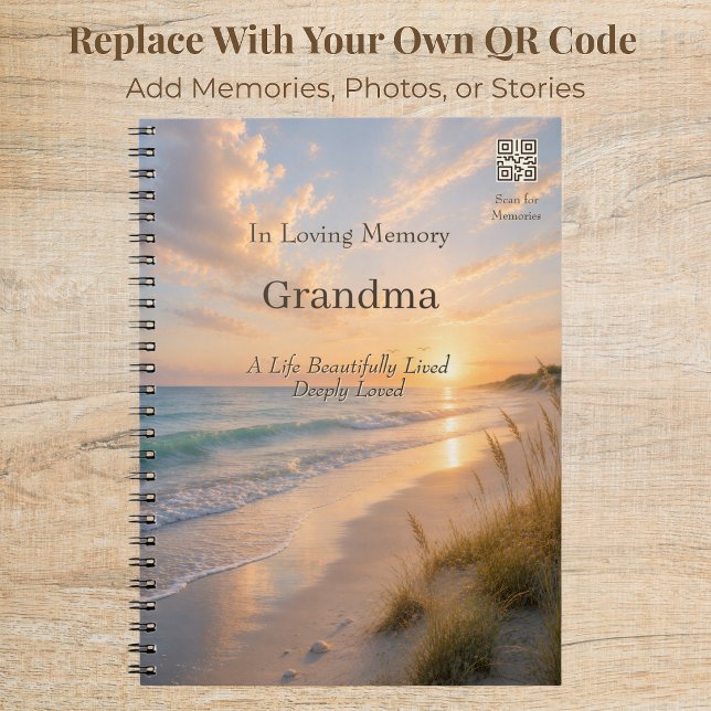 Journal Mémorial de l'Étreinte de l'Océan | Code Q (Ocean memorial journal with customizable QR code for playlists, photos, videos & treasured memories)