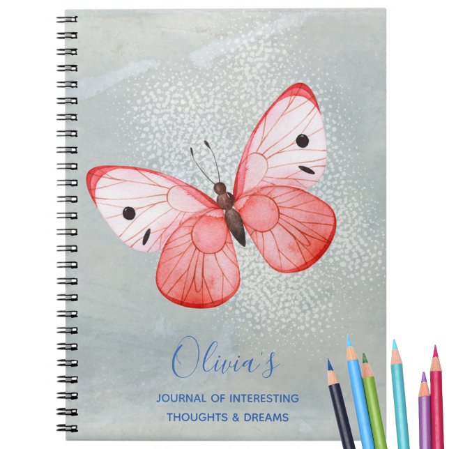 Journal Monogramme Elégant Personnalisé (Pretty, Elegant Monogrammed Journal. Pink butterfly. Notes, sketching, writing and more. )