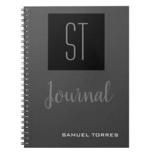 Journal Monogramme Personnalisé Gris Noir moderne