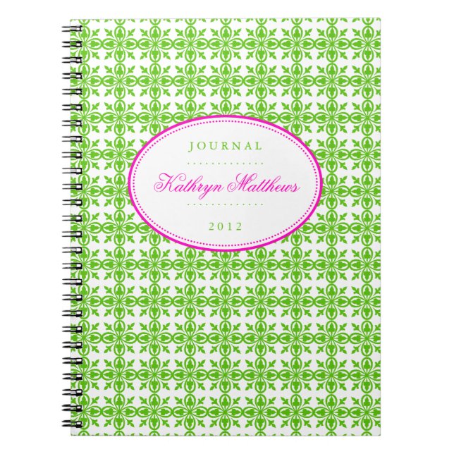 Journal oval rose-chaud motif vert (Devant)